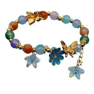 Colorful Beaded Bracelet with Butterfly Charms